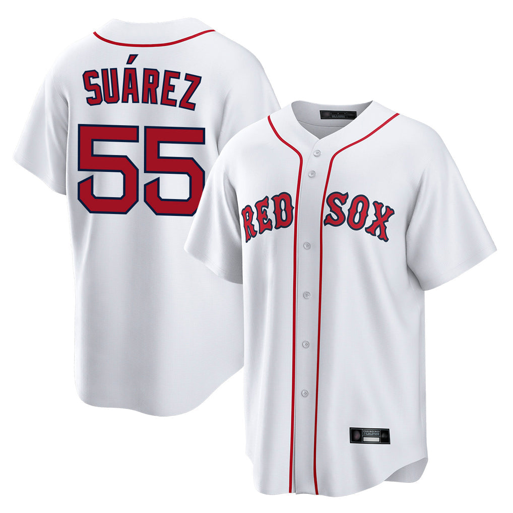 Elroe B.Red Sox #55 Ranger Su¡§¡érez Player White Home Game Stitched Jerseys