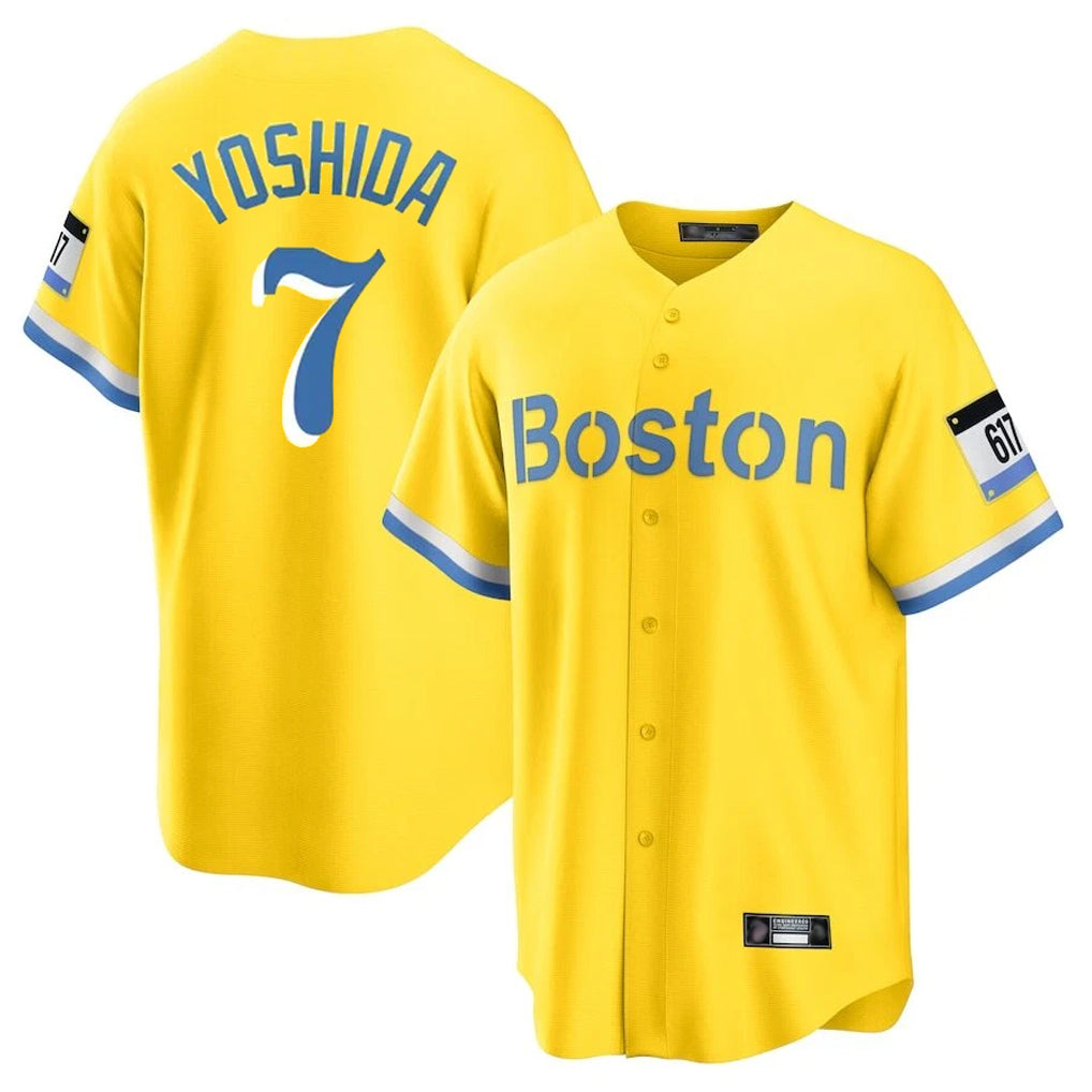 Elroe B.Red Sox #7 Masataka Yoshida Player Yellow Home Game Stitched Jersey
