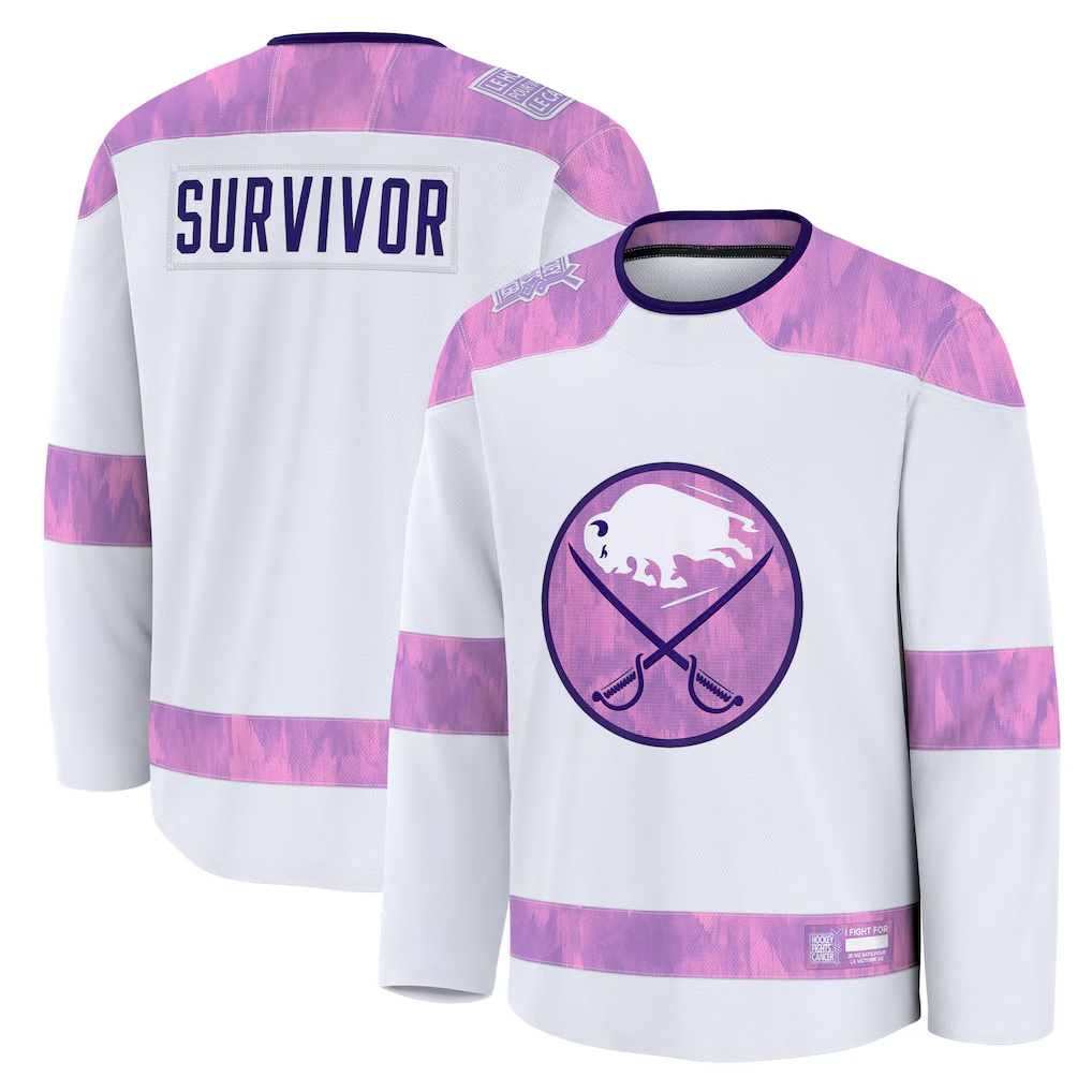 Elroe B.Sabres White Hockey Fights Cancer Survivor Practice Stitched Jerseys