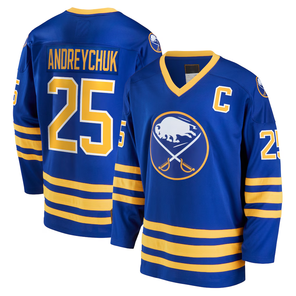 Elroe B.Sabres #25 Dave Andreychuk Royal Breakaway Retired Player Stitched Jerseys