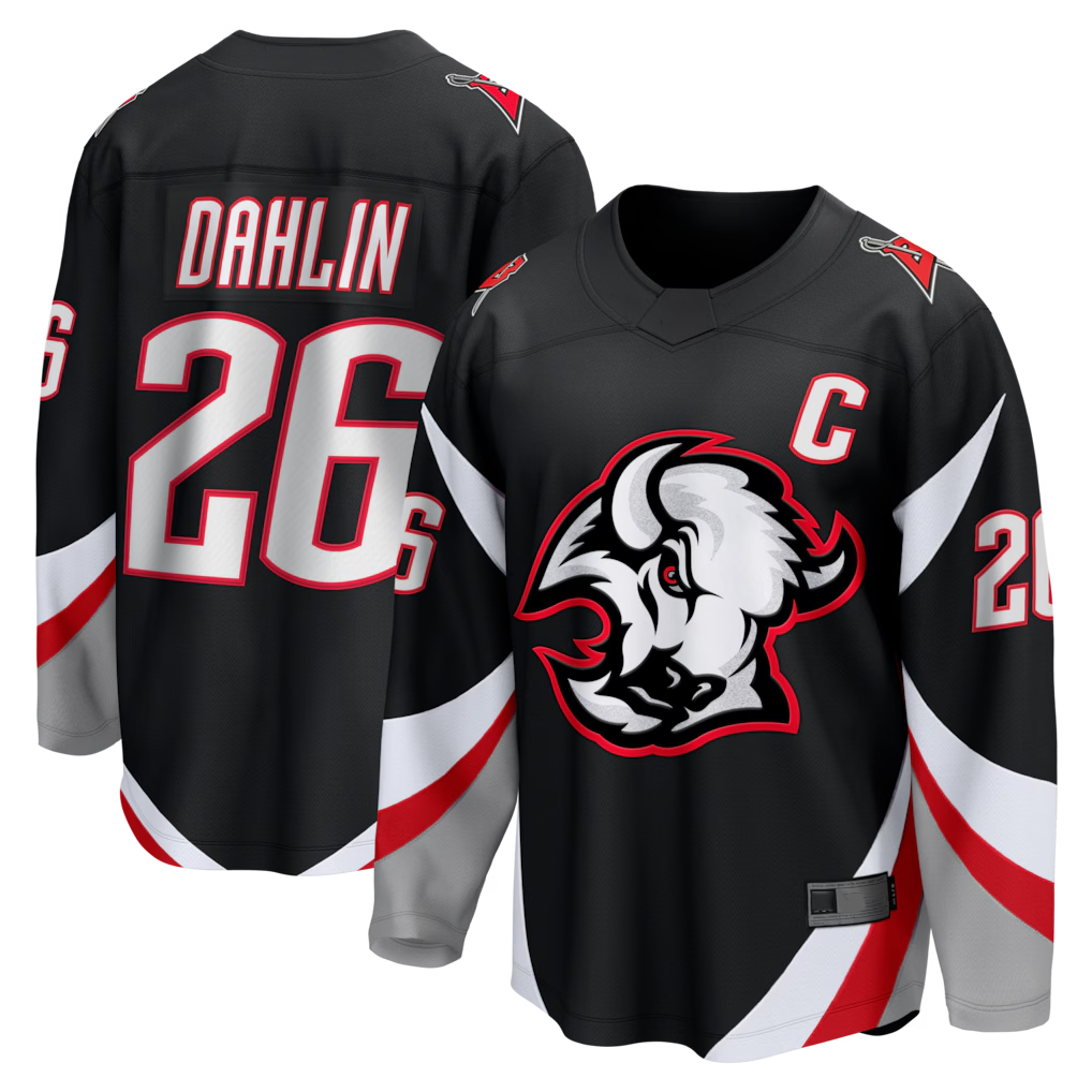 Elroe B.Sabres #26 Rasmus Dahlin Black Alternate Captain Patch Breakaway Stitched Jerseys