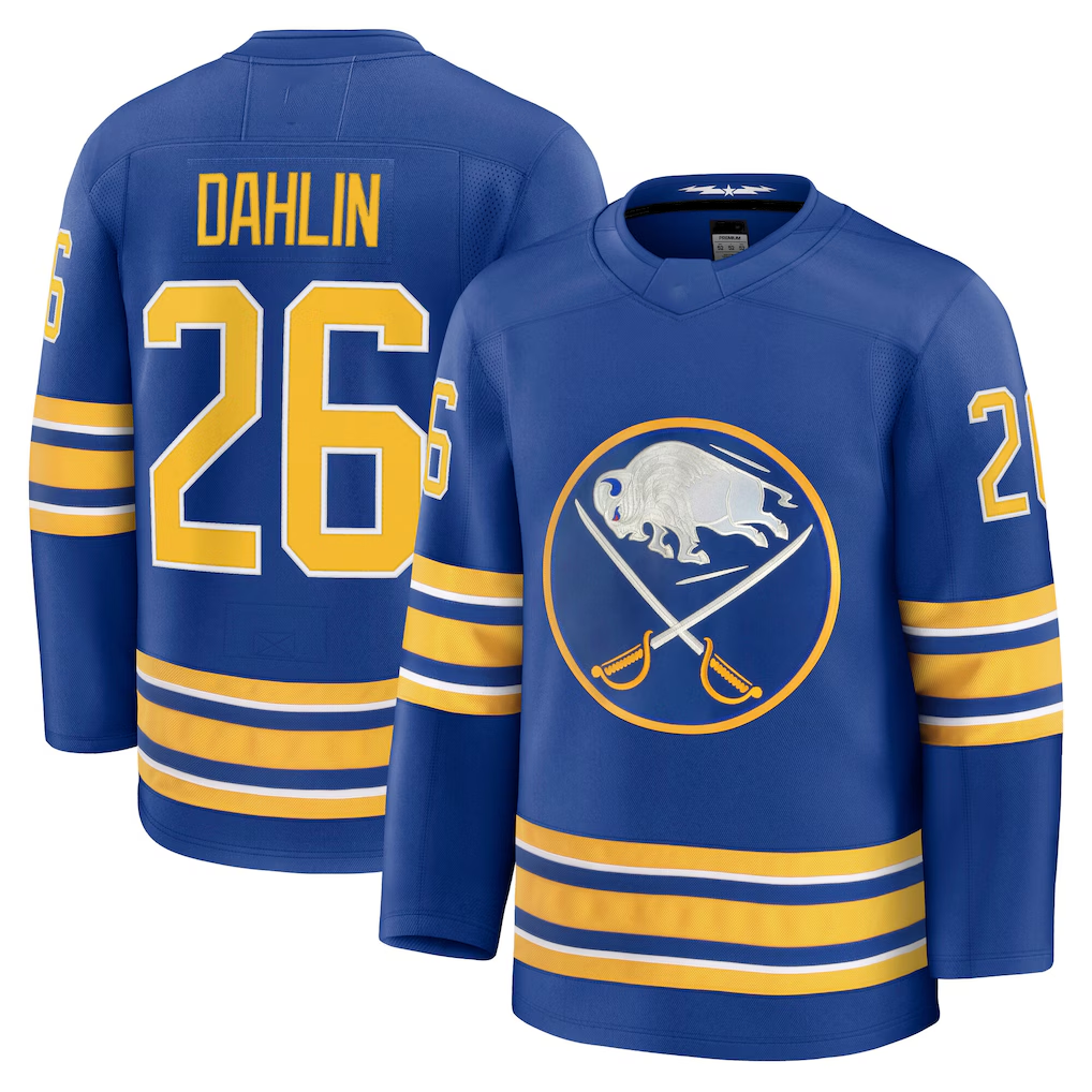 Elroe B.Sabres #26 Rasmus Dahlin Royal Home Premium Stitched Jerseys