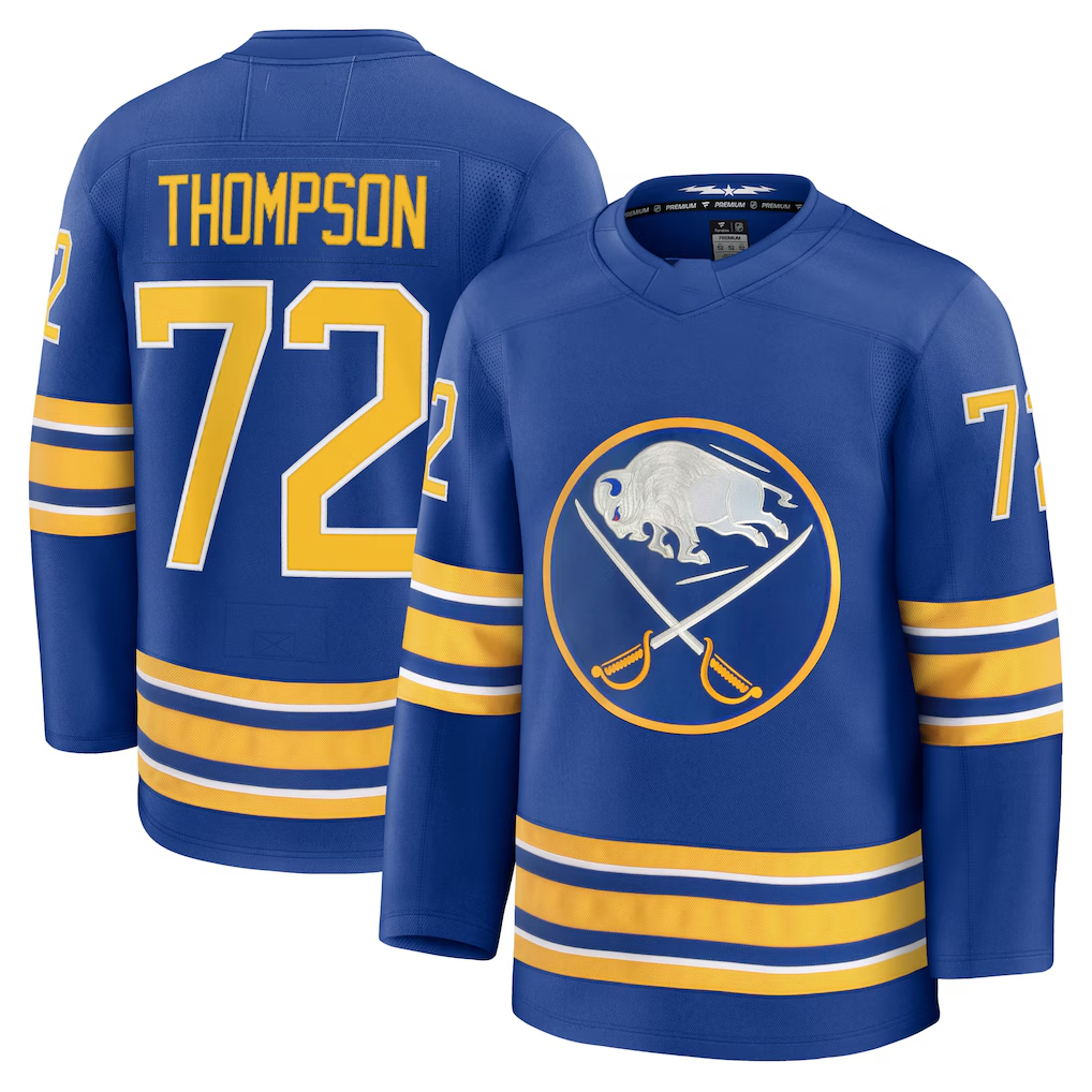 Elroe B.Sabres #72 Tage Thompson Royal Home Premium Stitched Jerseys