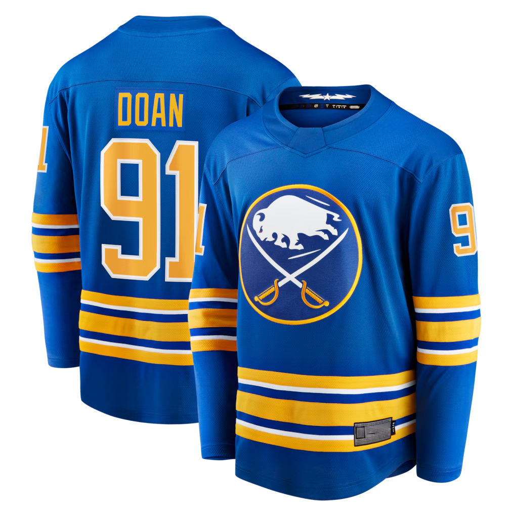 Elroe B.Sabres #91 Josh Doan Royal Home Premier Breakaway Player Stitched Jerseys