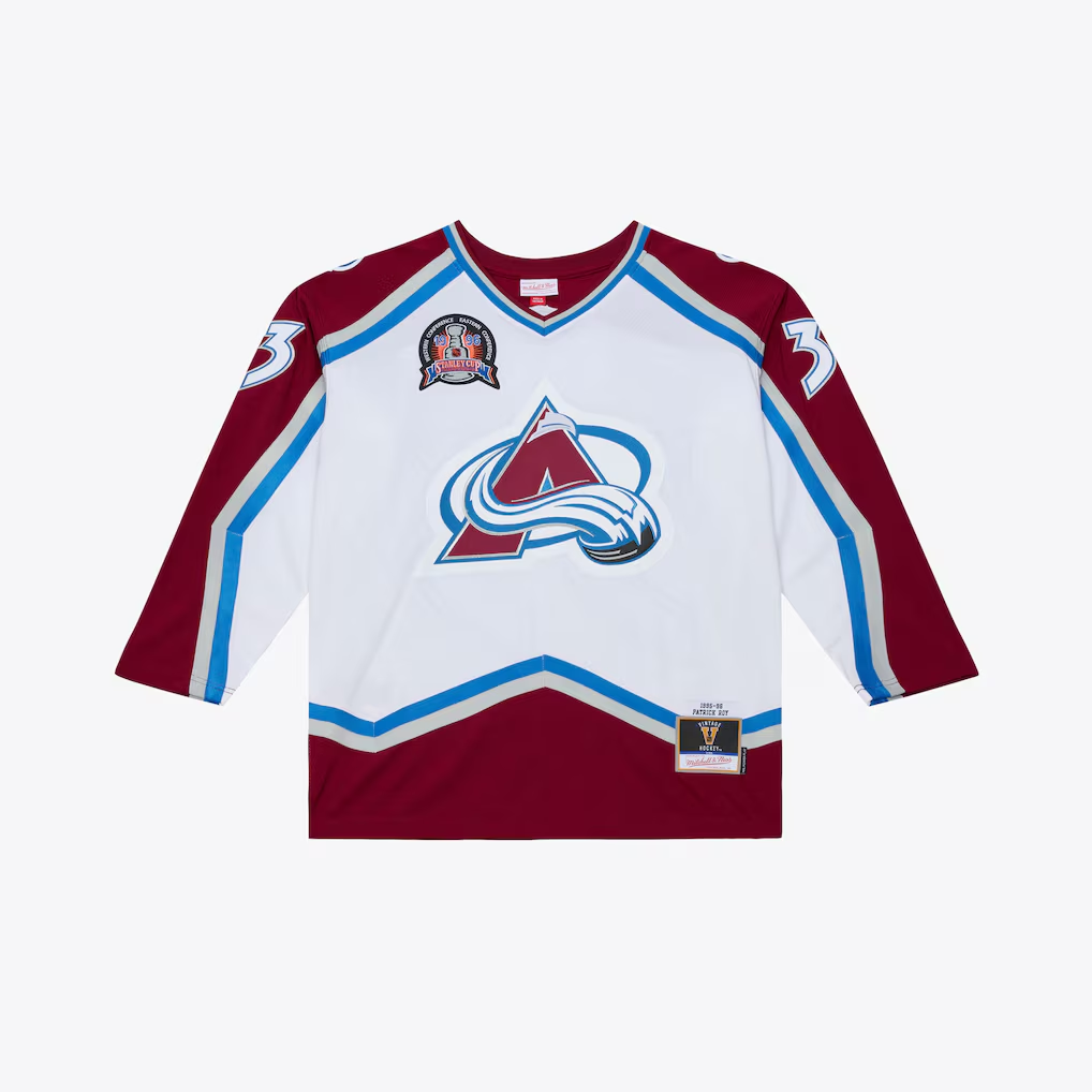 Elroe C.Avalanche Patrick Roy Mitchell & Ness White 1995 Power Play Jerseys