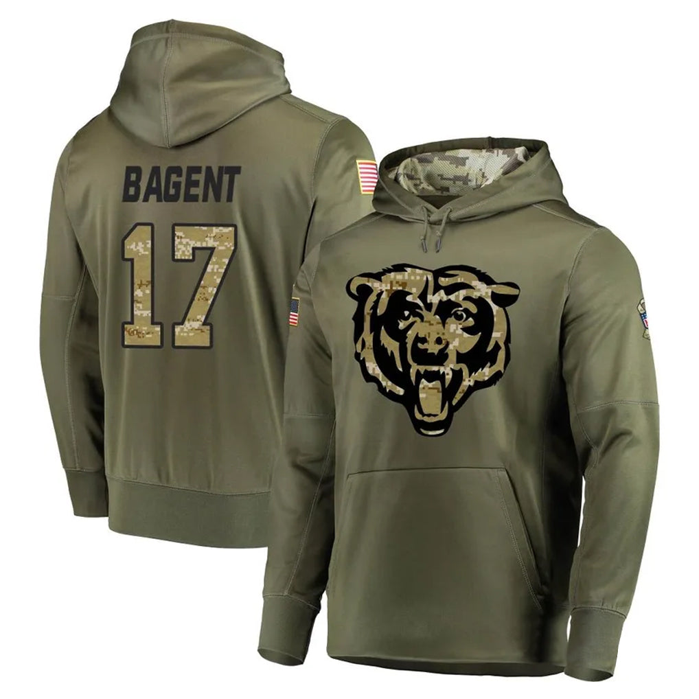Elroe C.Bears #17 Tyson Bagent Player Olive Salute to Service Pullover Hoodies Home Game Stitched Jerseys