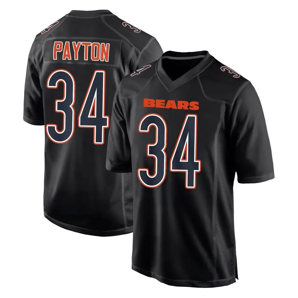 Elroe C.Bears #34 Walter Payton Player Carbon Black Fashion Game Stitched Jerseys