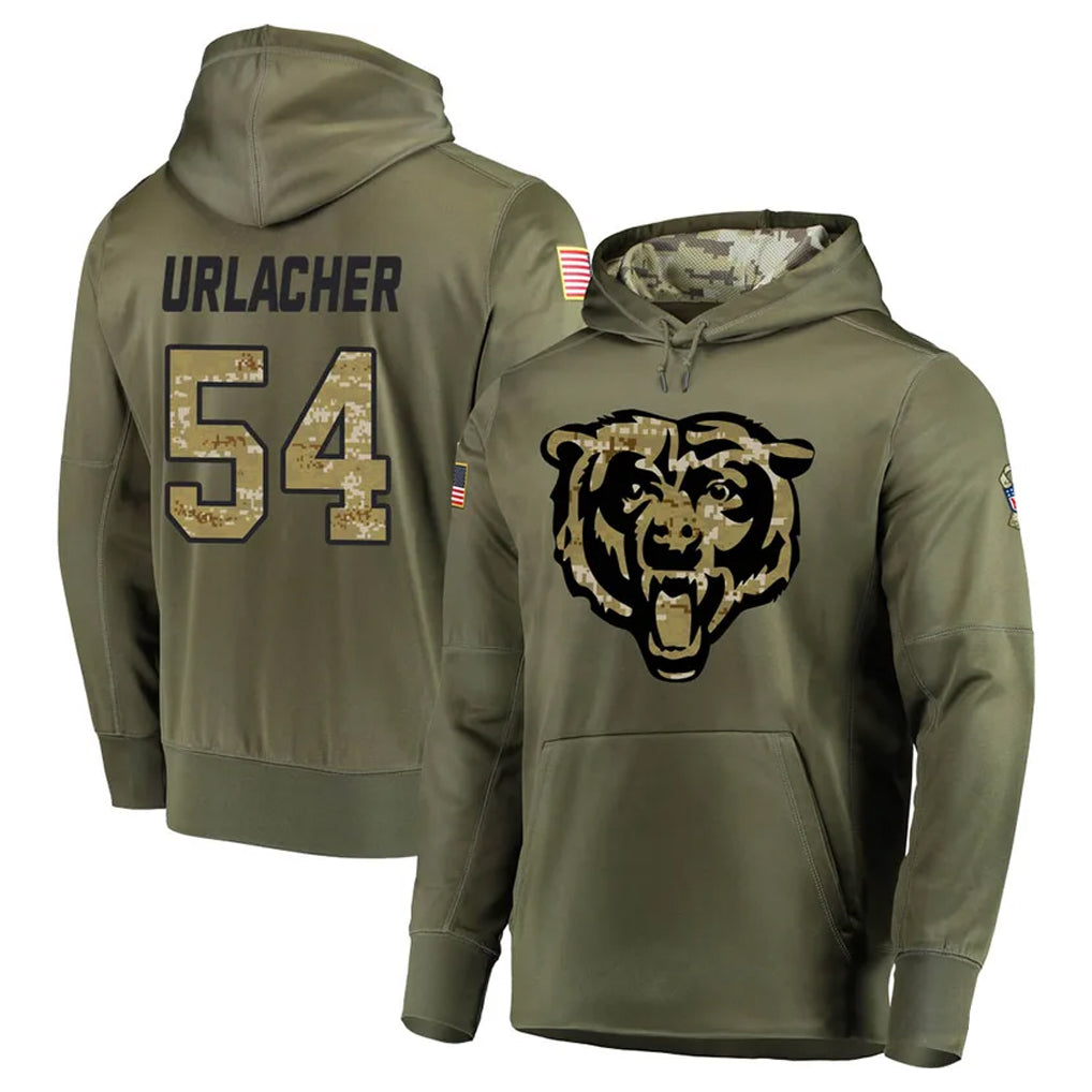 Elroe C.Bears #54 Brian Urlacher Player Olive Salute to Service Pullover Hoodies Home Game Stitched Jerseys