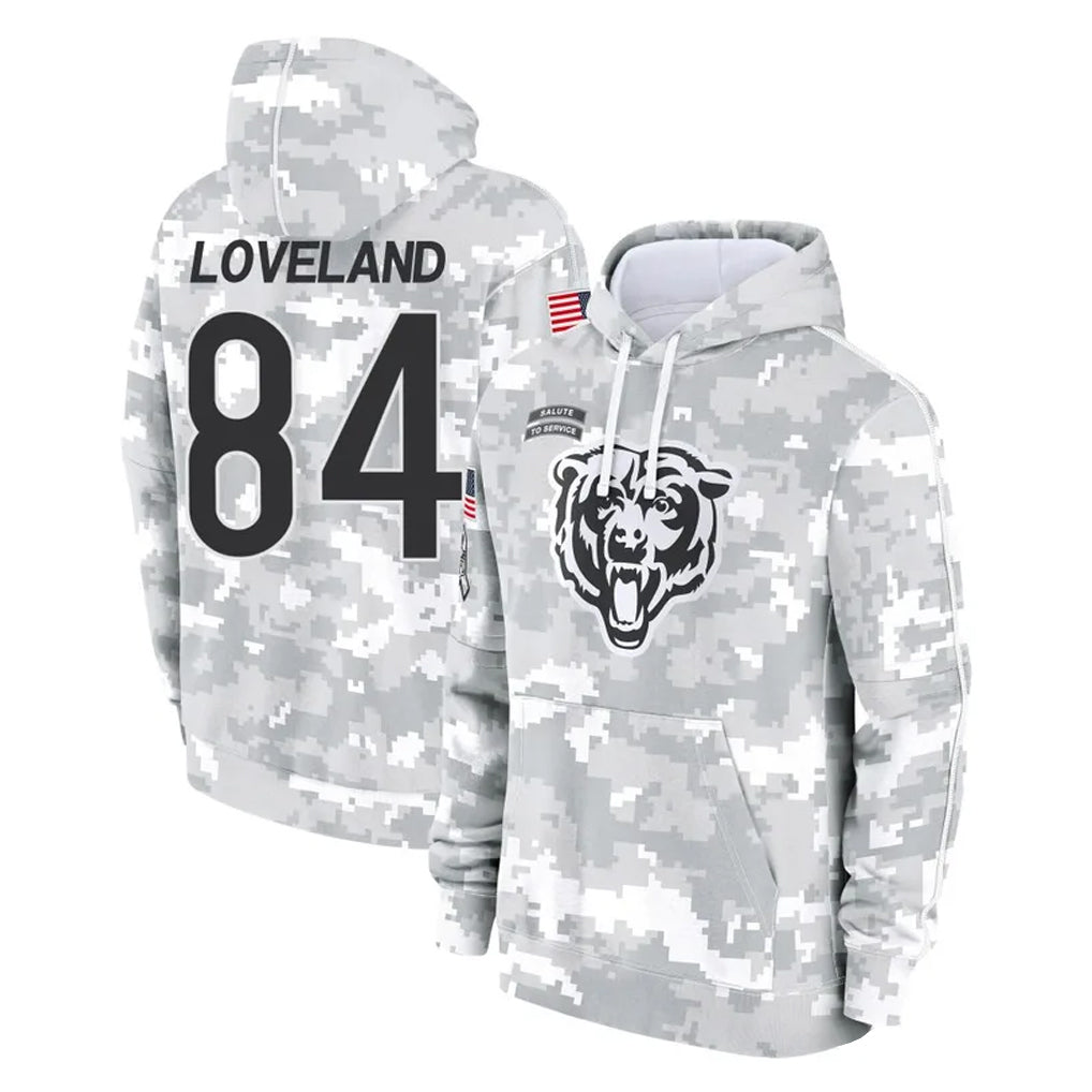 Elroe C.Bears #84 Colston Loveland Player Arctic Camo Salute to Service Pullover Hoodies Limited Stitched Jerseys