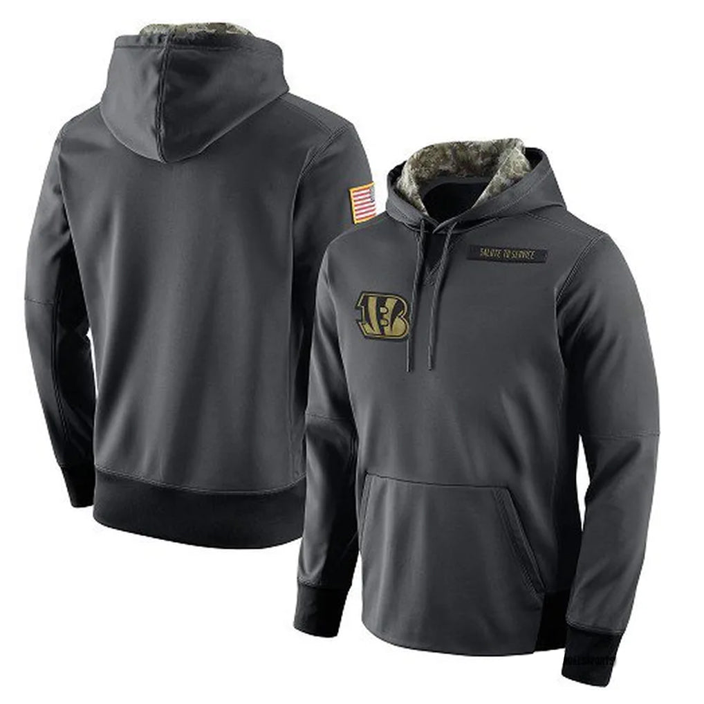 Elroe C.Bengals Anthracite Salute to Service Player Performance Hoodie Blank Player Stitched Jerseys
