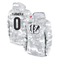 Elroe C.Bengals #0 DJ Turner II Player Arctic Camo Salute to Service Pullover Hoodie Limited Stitched Jerseys
