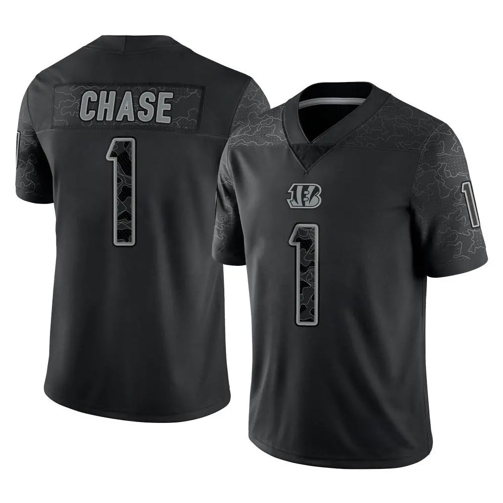 Elroe C.Bengals #1 Ja'Marr Chase Player Black Reflective Limited Game Stitched Jerseys