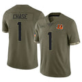 Elroe C.Bengals #1 Ja'Marr Chase Player Olive Salute to Service Limited Game Stitched Jerseys