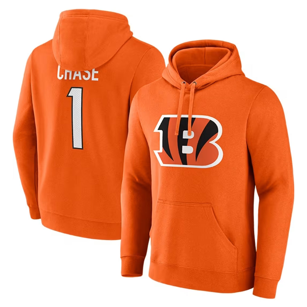 Elroe C.Bengals #1 Ja'Marr Chase Player Orange Salute to Service Pullover Hoodie Limited Stitched Jerseys