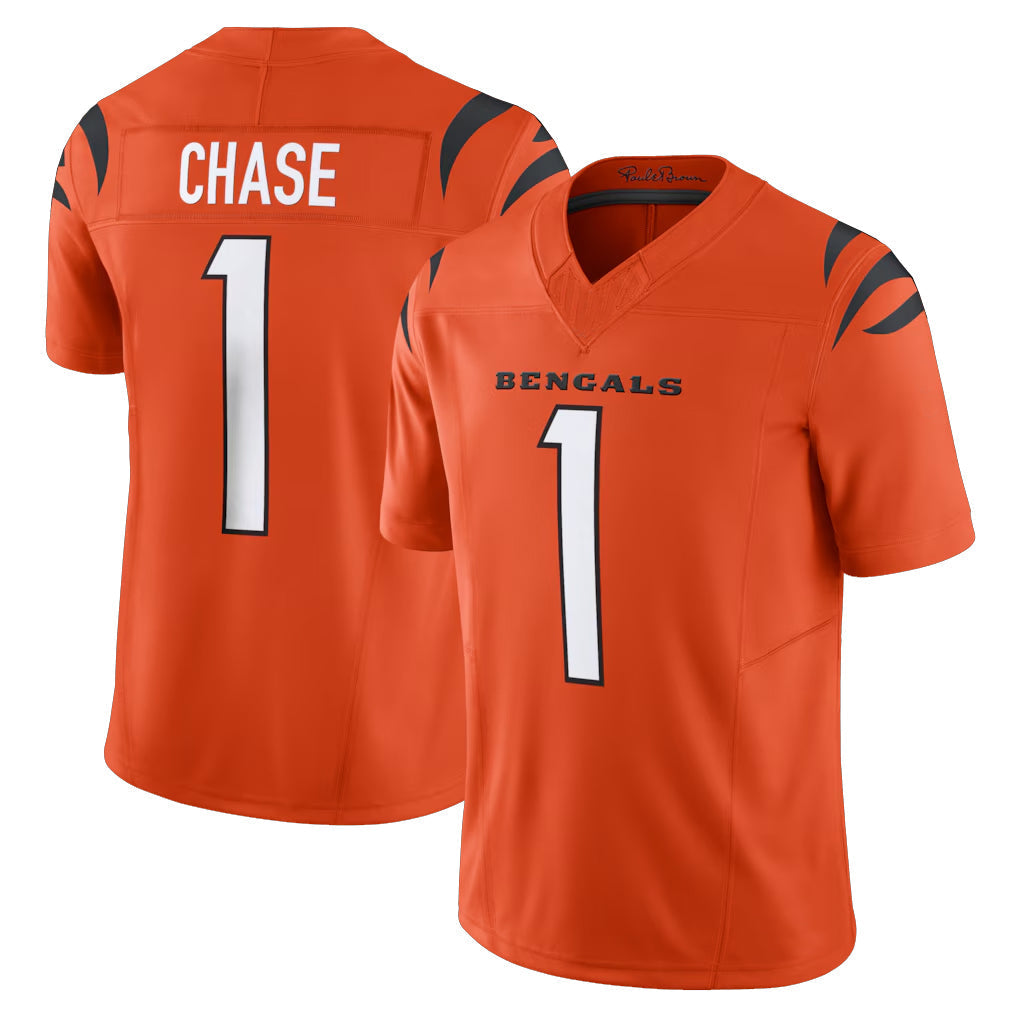 Elroe C.Bengals #1 Ja'Marr Chase Player Orange Vapor F.U.S.E. Limited Home Game Stitched Jerseys