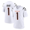 Elroe C.Bengals #1 Ja'Marr Chase Player White Home Game Stitched Jerseys