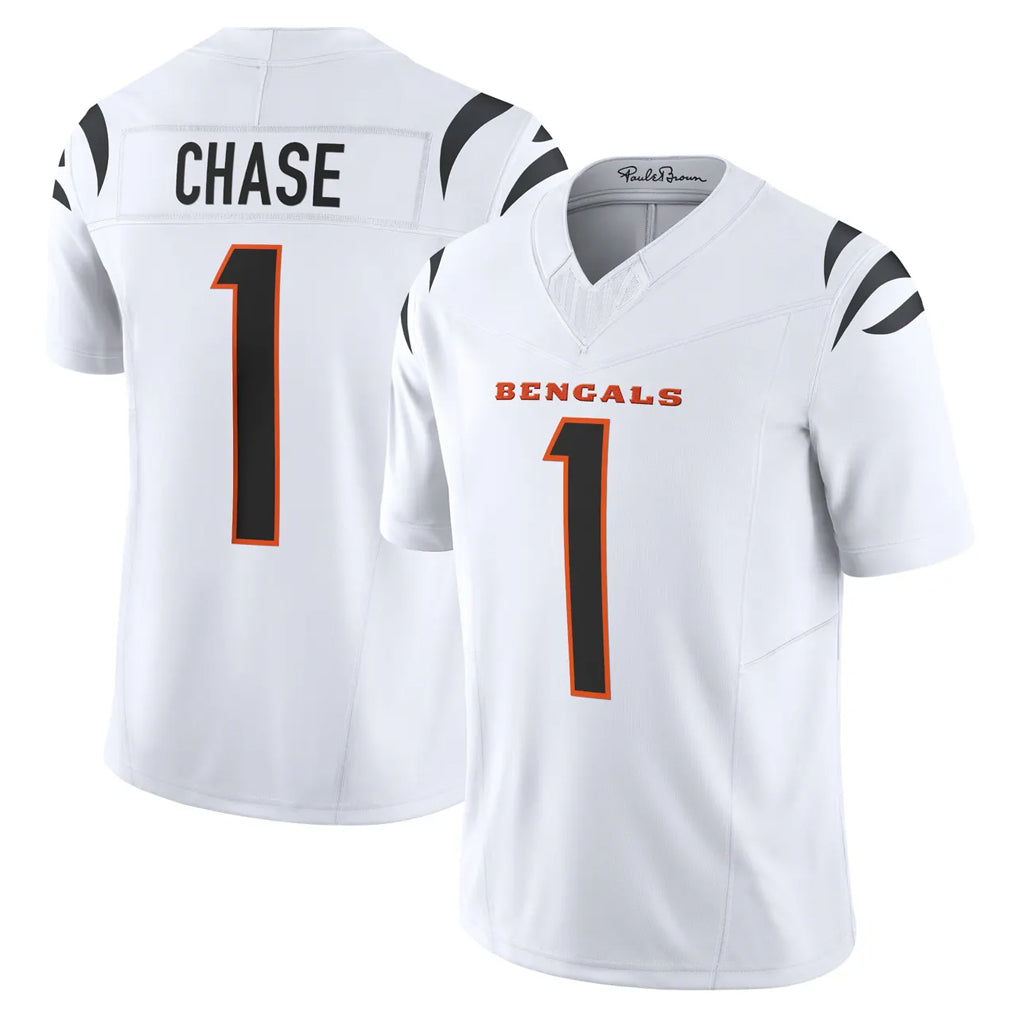 Elroe C.Bengals #1 Ja'Marr Chase Player White Vapor F.U.S.E. Limited Home Game Stitched Jerseys