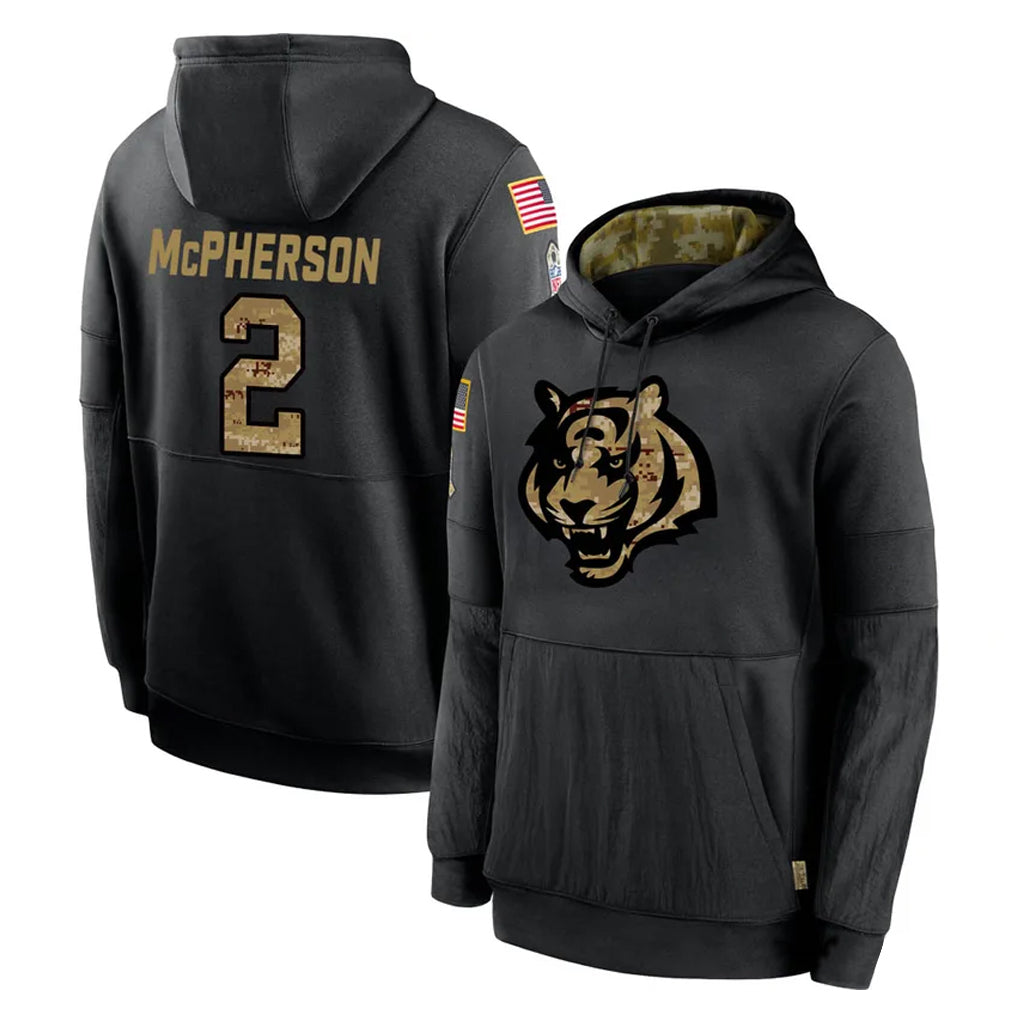 Elroe C.Bengals #2 Evan McPherson Player Black Salute to Service Pullover Hoodies Limited Stitched Jerseys