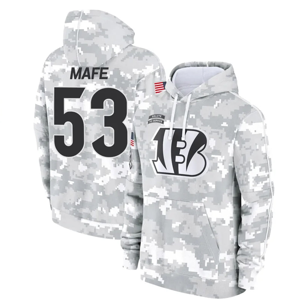 Elroe C.Bengals #53 Boye Mafe Player Arctic Camo Salute to Service Pullover Hoodie Limited Stitched Jerseys