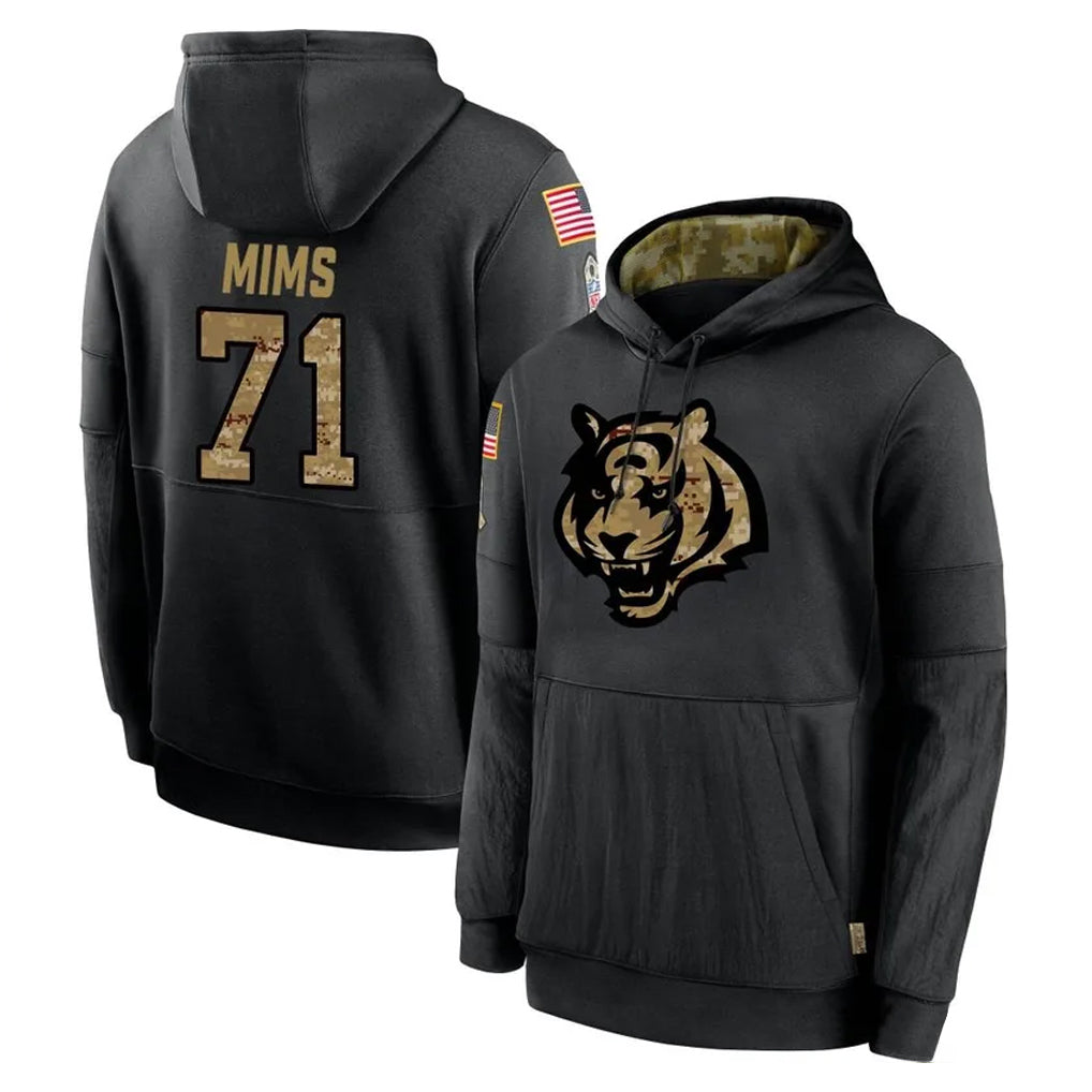 Elroe C.Bengals #71 Amarius Mims Player Black Salute to Service Pullover Hoodies Limited Stitched Jerseys
