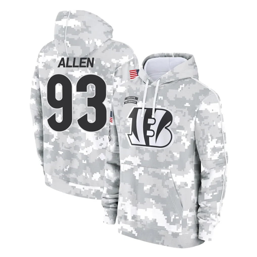 Elroe C.Bengals #93 Jonathan Allen Player Arctic Camo Salute to Service Pullover Hoodie Limited Stitched Jerseys