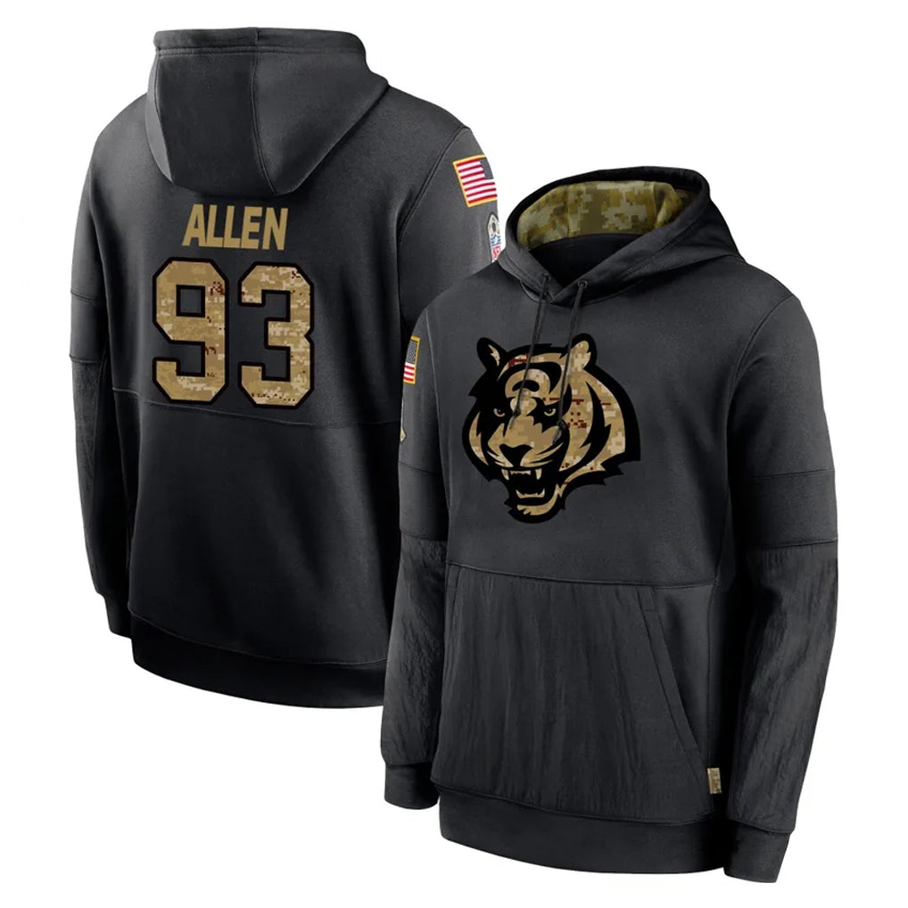 Elroe C.Bengals #93 Jonathan Allen Player Black Salute to Service Pullover Hoodies Limited Stitched Jerseys