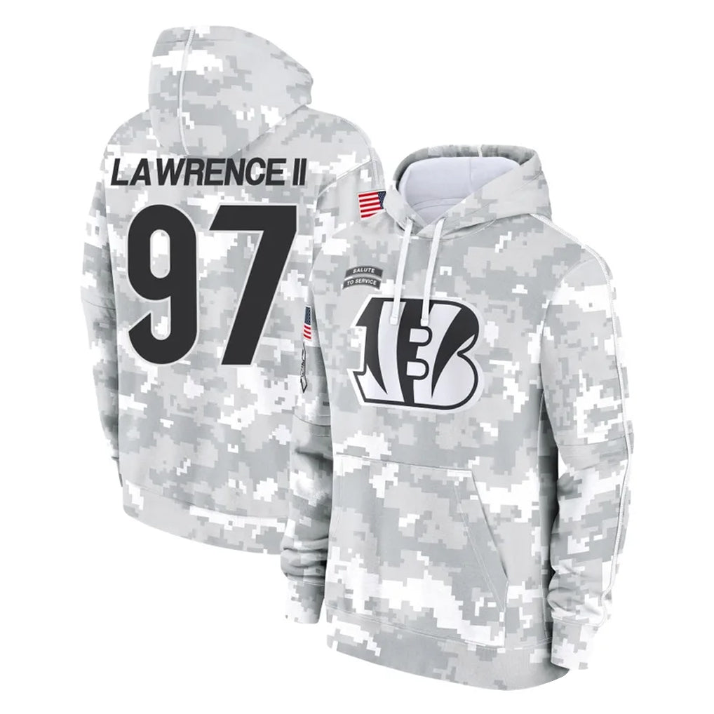 Elroe C.Bengals #97 Dexter Lawrence II Player Arctic Camo Salute to Service Pullover Hoodie Limited Stitched Jerseys