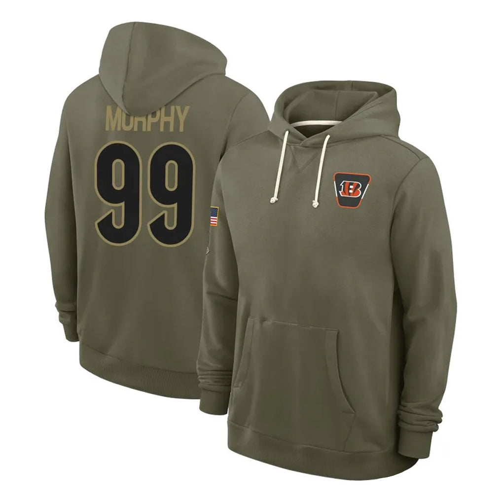 Elroe C.Bengals #99 Myles Murphy Player Olive Salute to Service Pullover Hoodies Limited Stitched Jerseys