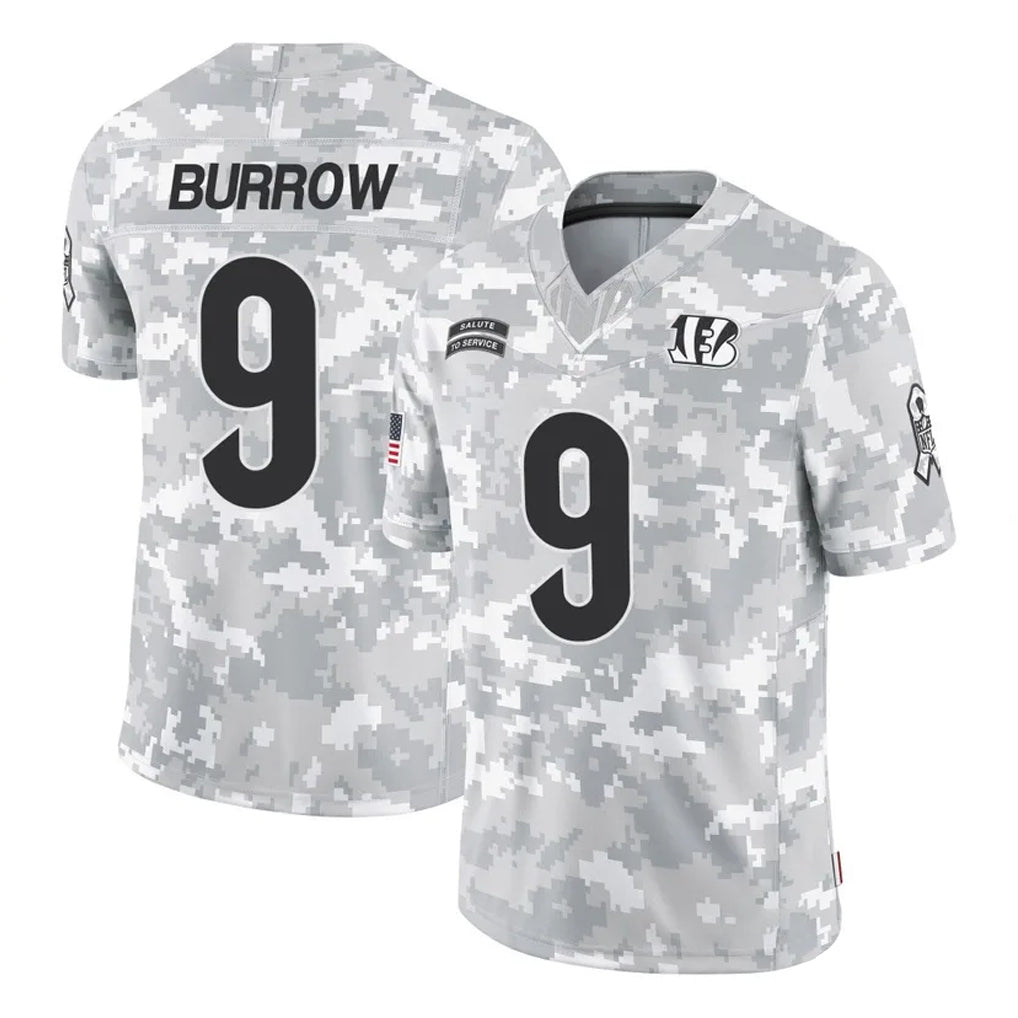 Elroe C.Bengals #9 Joe Burrow Player Arctic Camo Salute to Service Limited Stitched Jerseys