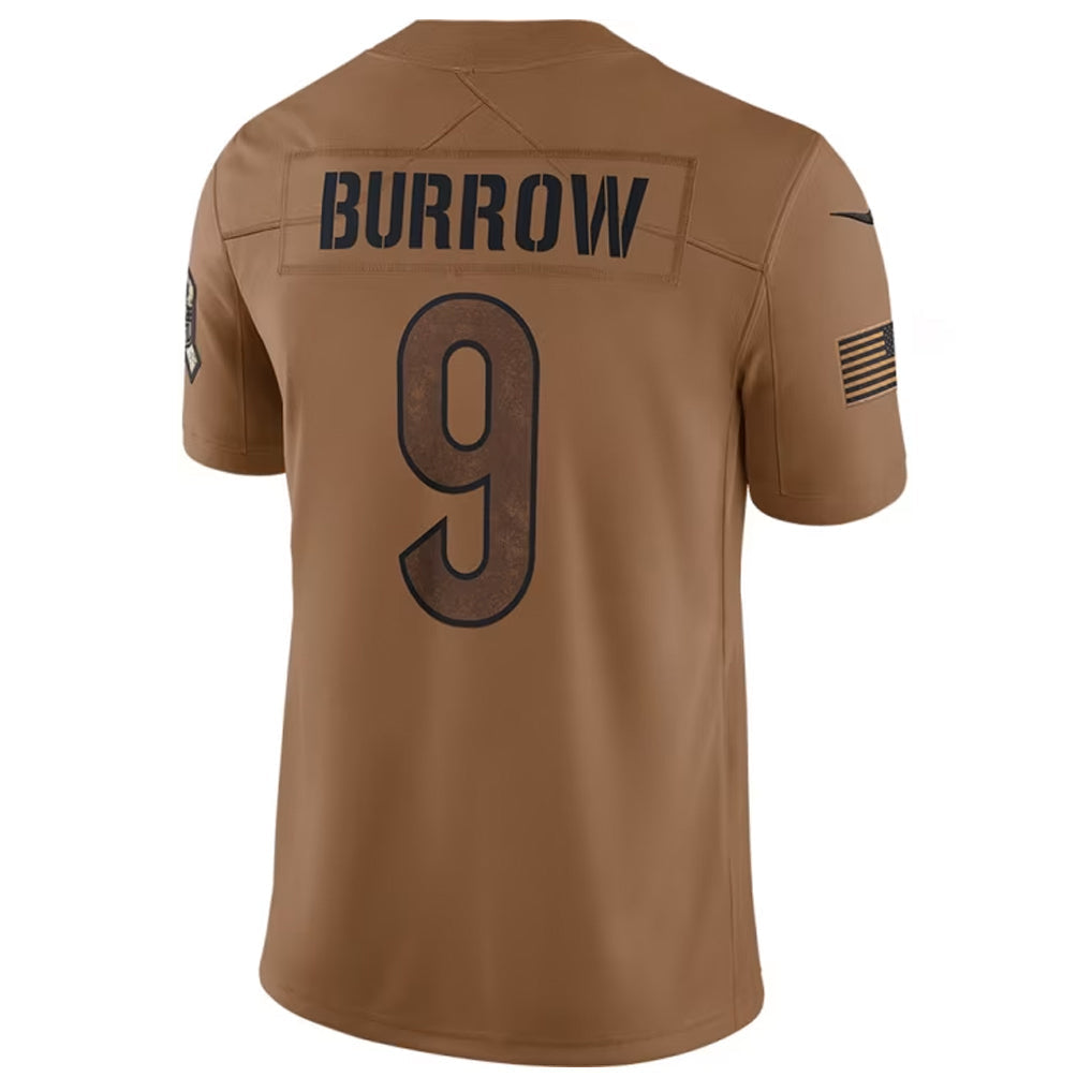 Elroe C.Bengals #9 Joe Burrow Player Brown Salute To Service Limited Stitched Jerseys