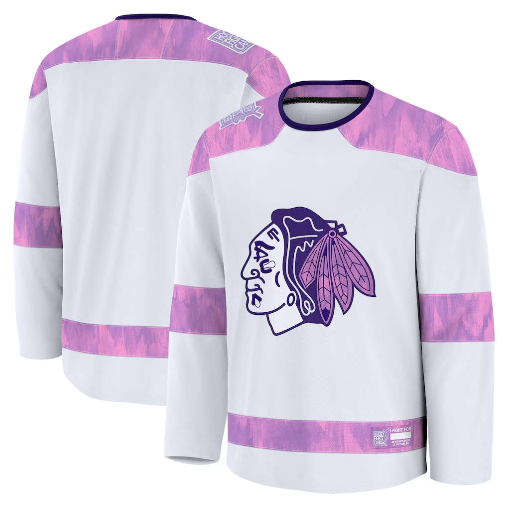 Elroe C.Blackhawks White 2024 Hockey Fights Cancer Practice Jerseys