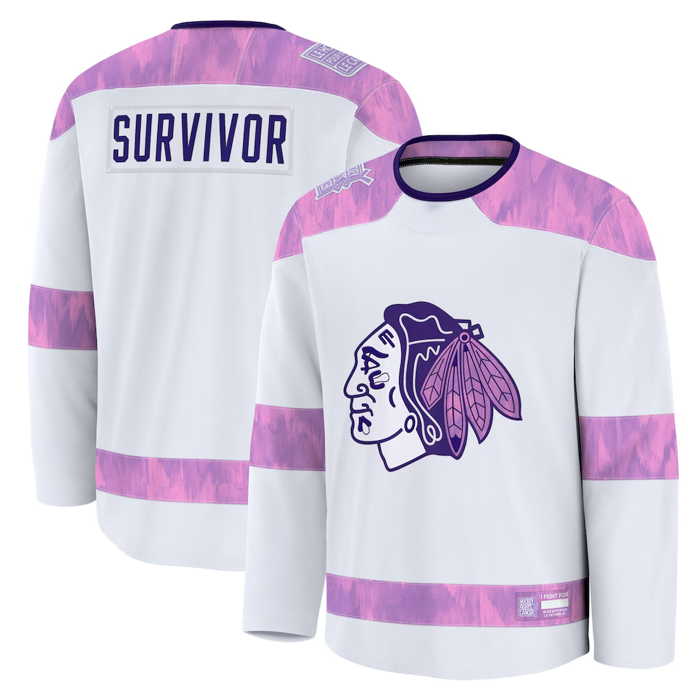 Elroe C.Blackhawks White Hockey Fights Cancer Survivor Practice Jerseys