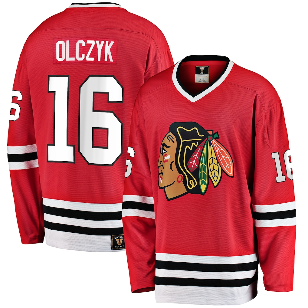 Elroe C.Blackhawks #16 Eddie Olczyk Red Premier Breakaway Retired Player Jerseys
