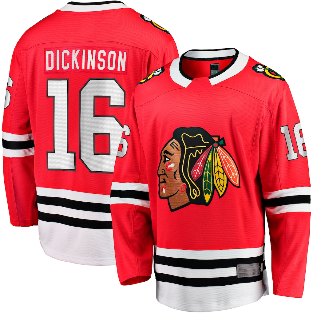 Elroe C.Blackhawks #16 Jason Dickinson Red Home Breakaway Jerseys