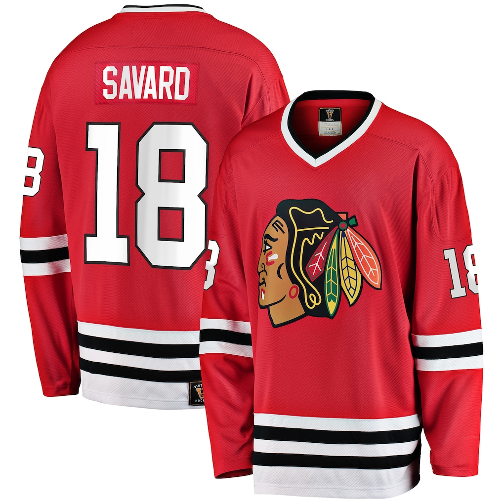 Elroe C.Blackhawks #18 Denis Savard Red Premier Breakaway Retired Player Jerseys