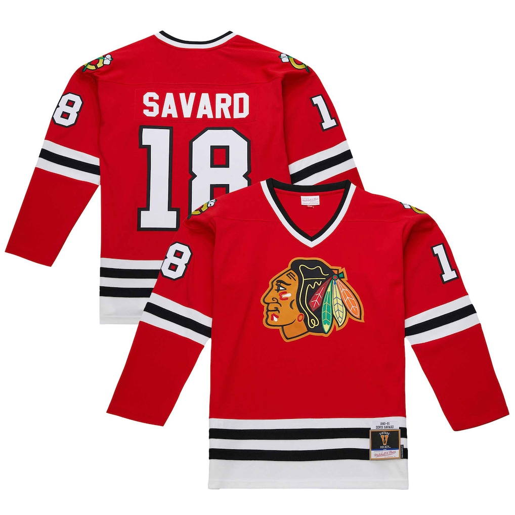 Elroe C.Blackhawks #18 Denis Savard Scarlet 1980-81 Power Play Jerseys