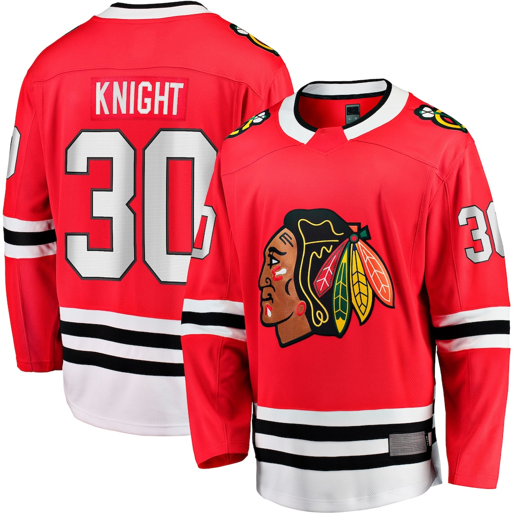 Elroe C.Blackhawks #30 Spencer Knight Red Home Breakaway Jerseys