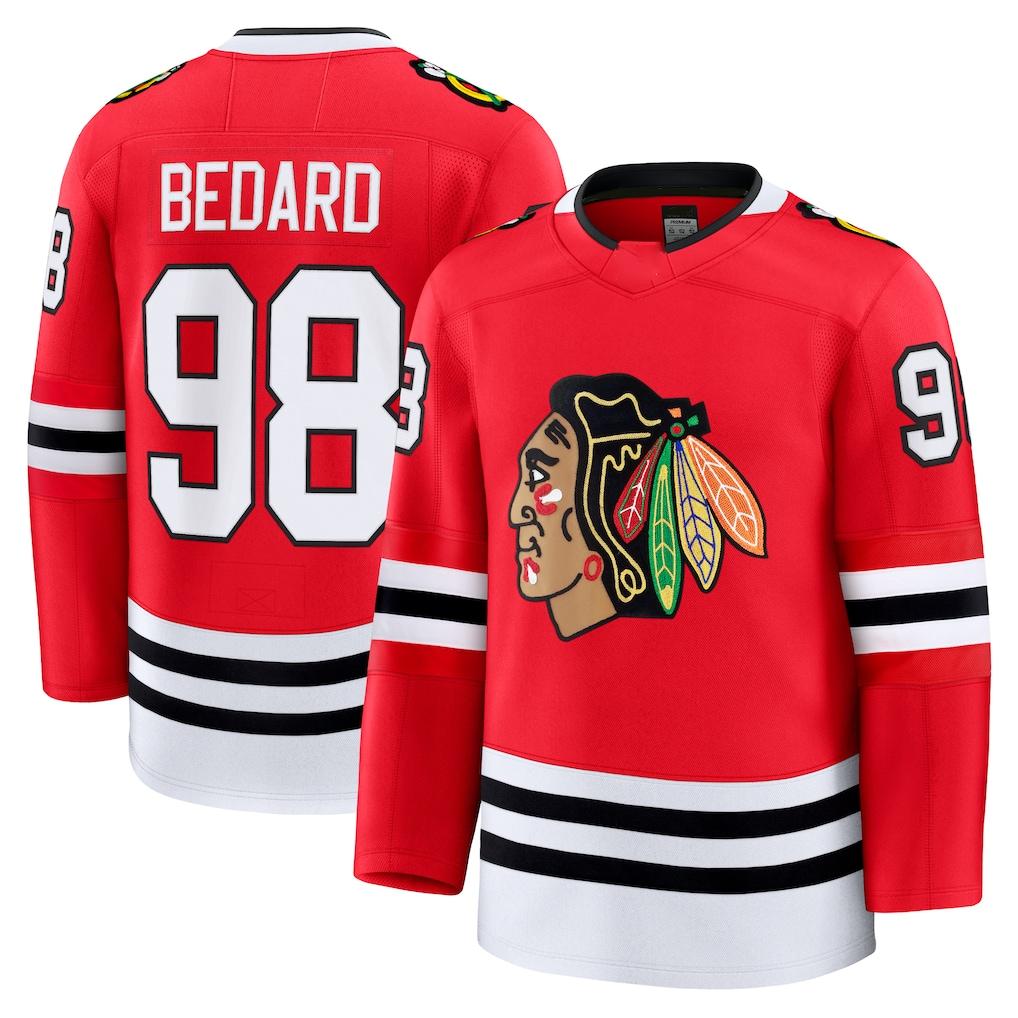 Elroe C.Blackhawks #98 Connor Bedard Red Home Premium Jerseys