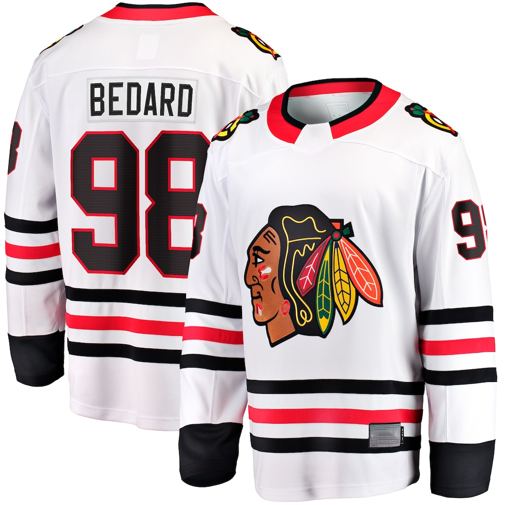 Elroe C.Blackhawks #98 Connor Bedard White Away Breakaway Player Jerseys