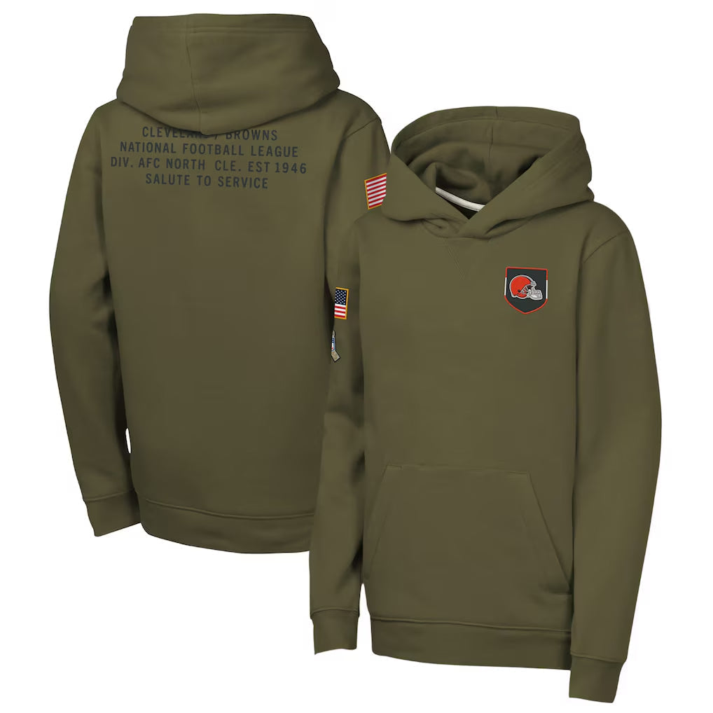 Elroe C.Browns Olive Salute to Service Pullover Hoodies Limited Blank Player Stitched Jerseys