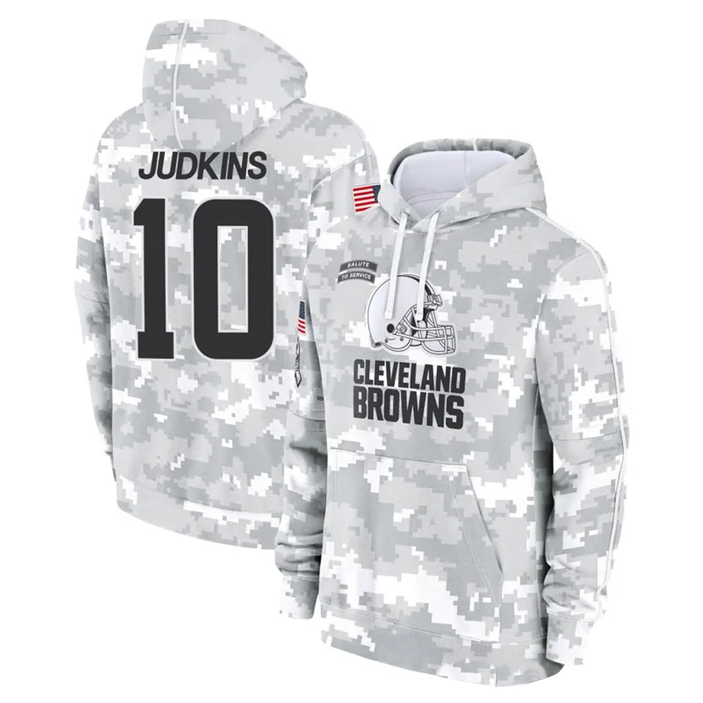 Elroe C.Browns #10 Quinshon Judkins Player Arctic Camo Salute to Service Hoodies Limited Game Stitched Jerseys