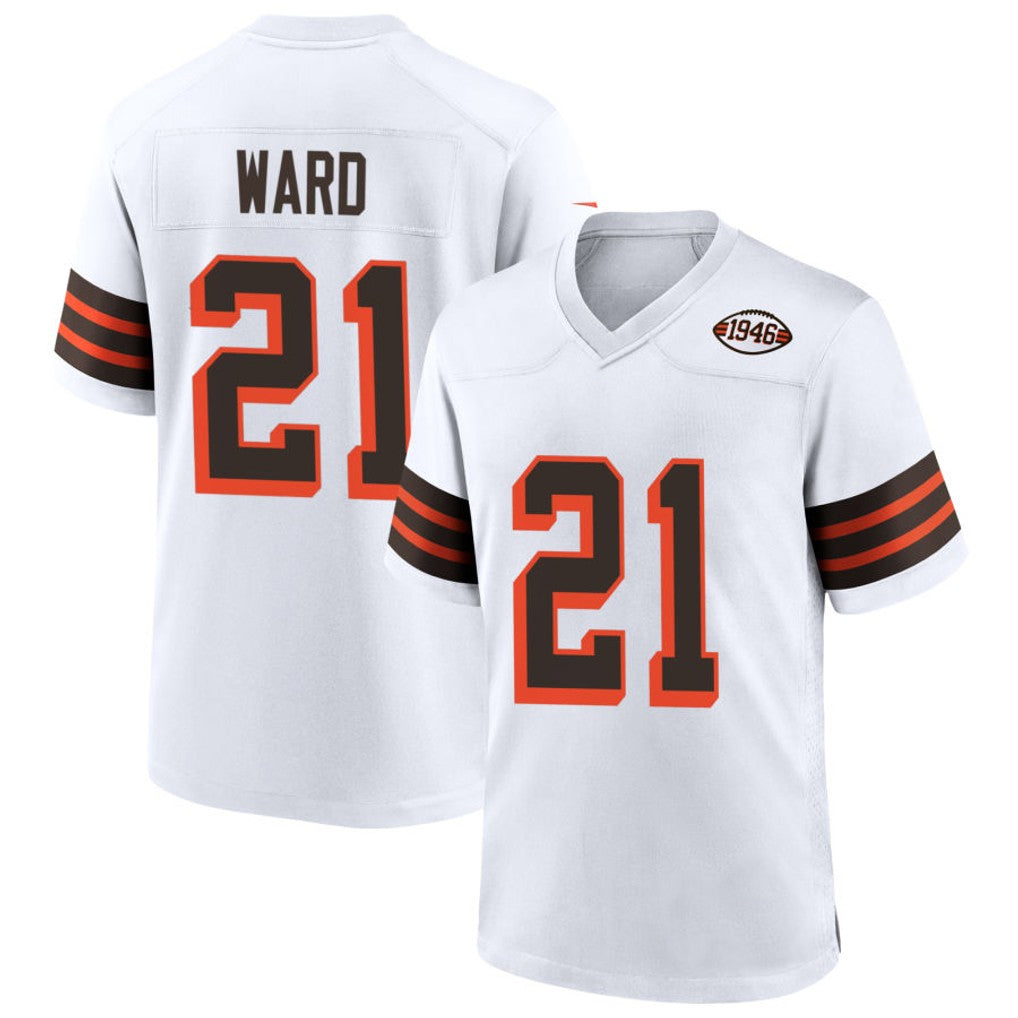 Elroe C.Browns #21 Denzel Ward Player White 1946 Collection Alternate Football Jerseys