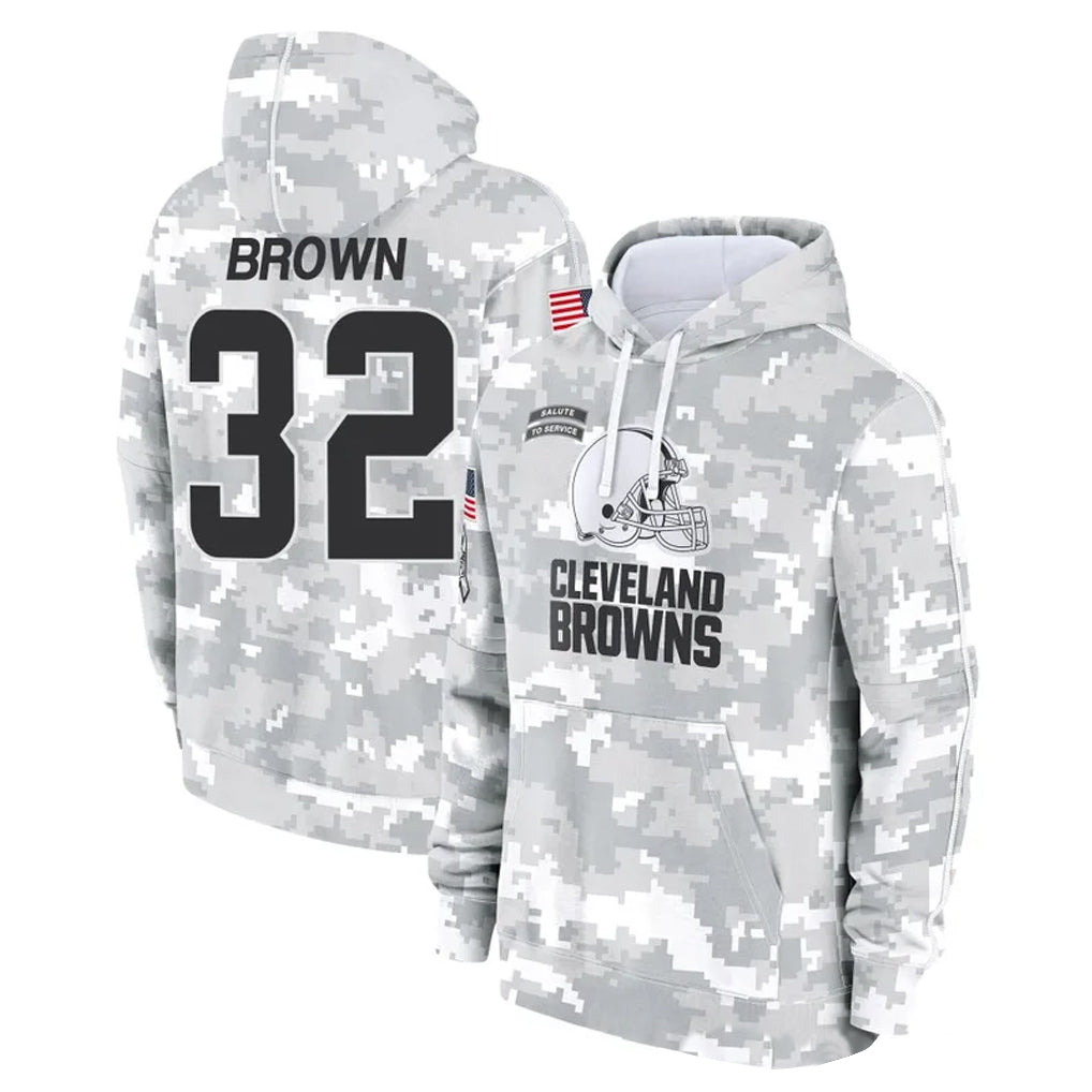 Elroe C.Browns #32 Jim Brown Player Arctic Camo Salute to Service Hoodies Limited Game Stitched Jerseys