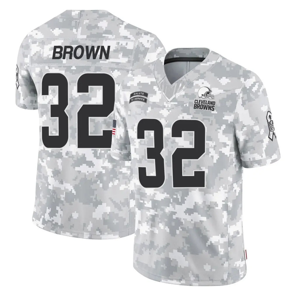 Elroe C.Browns #32 Jim Brown Player Arctic Camo Salute to Service Limited Home Game Stitched Jerseys