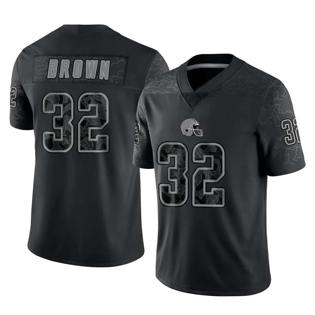 Elroe C.Browns #32 Jim Brown Player Black Reflective Home Game Stitched Jerseys