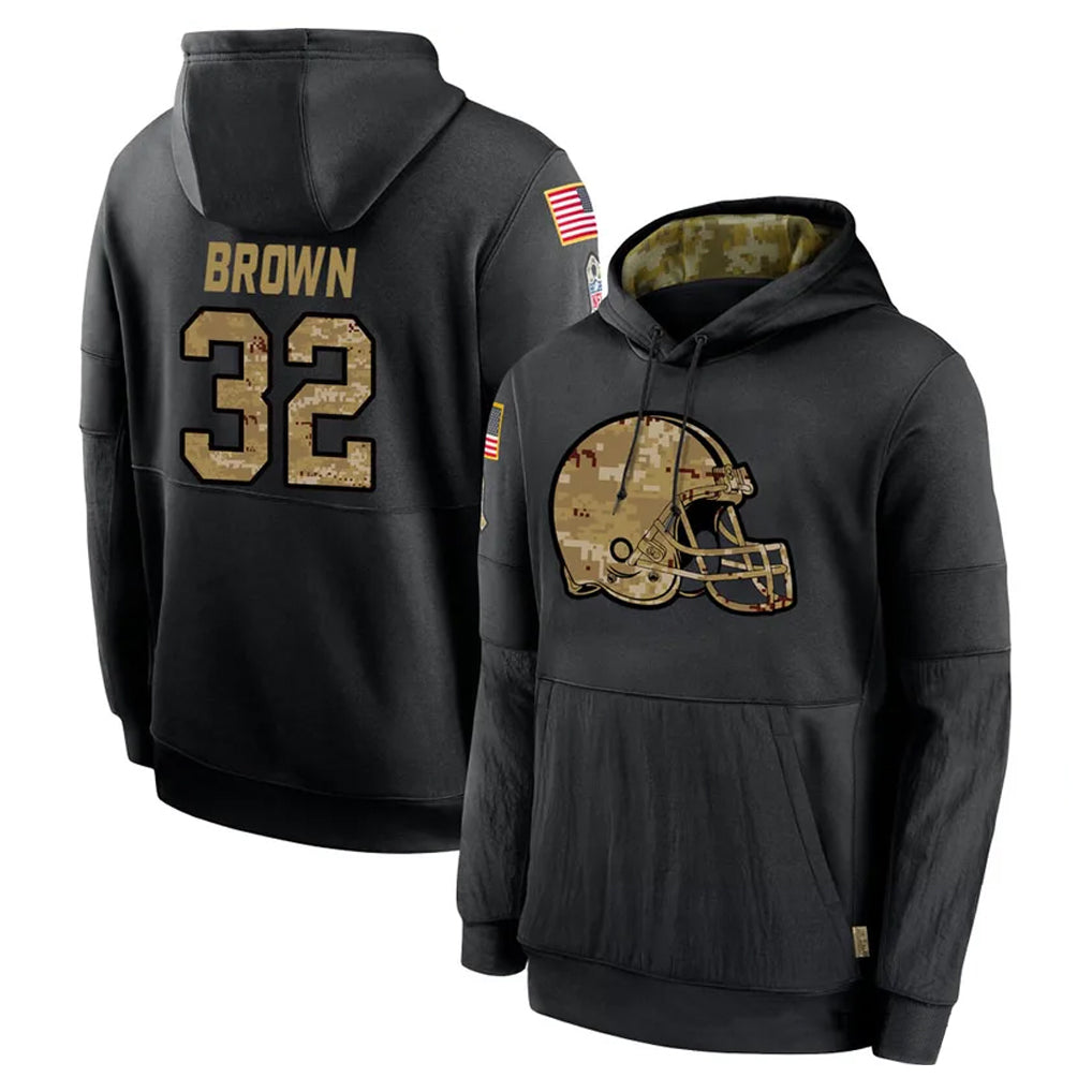 Elroe C.Browns #32 Jim Brown Player Black Salute to Service Pullover Hoodies Limited Stitched Jerseys