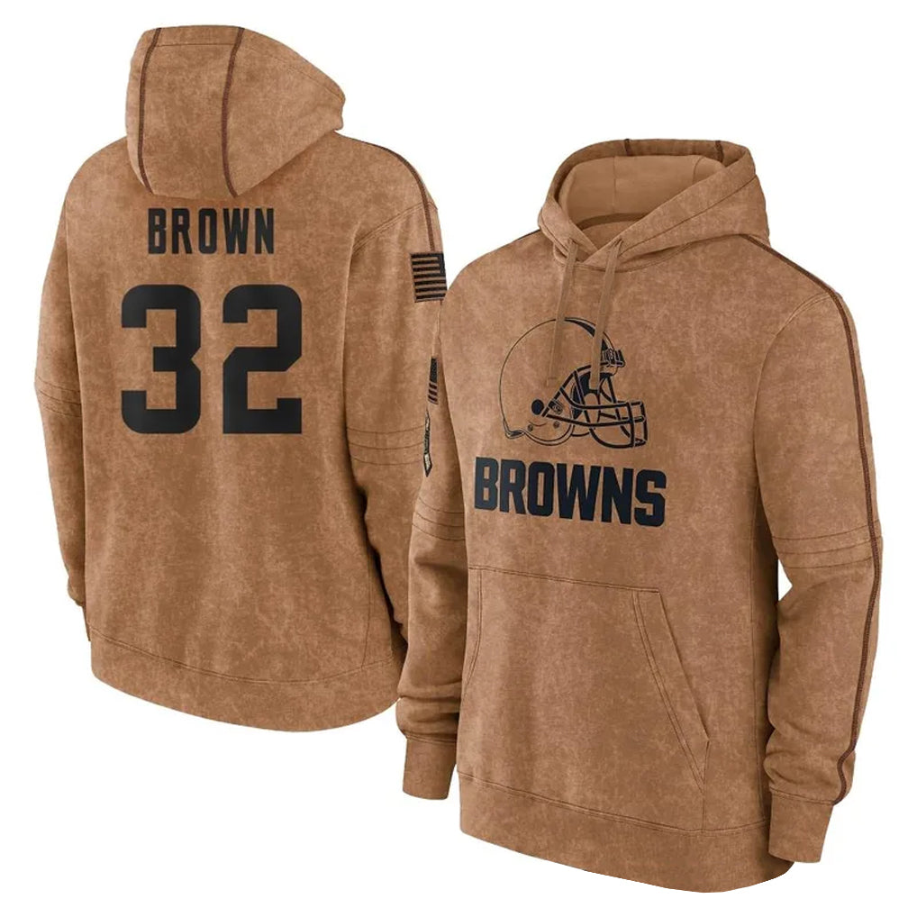 Elroe C.Browns #32 Jim Brown Player Brown Salute to Service Hoodies Limited Game Stitched Jerseys