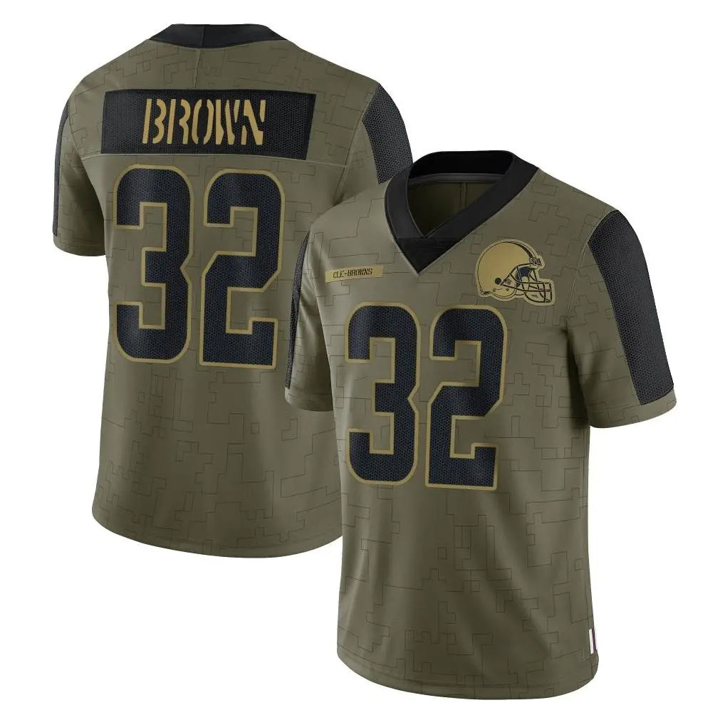 Elroe C.Browns #32 Jim Brown Player Olive Salute to Service Limited Home Game Stitched Jerseys