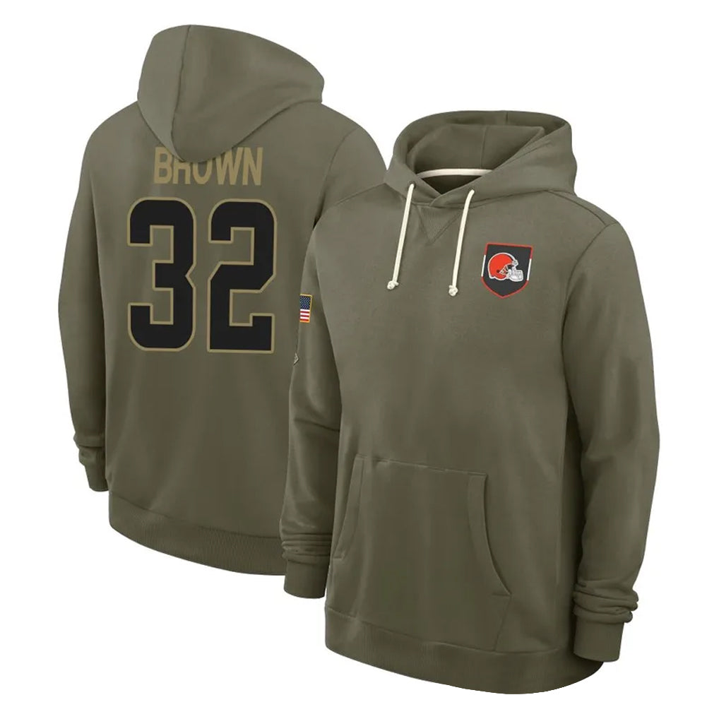 Elroe C.Browns #32 Jim Brown Player Olive Salute to Service Pullover Hoodies Limited Stitched Jerseys