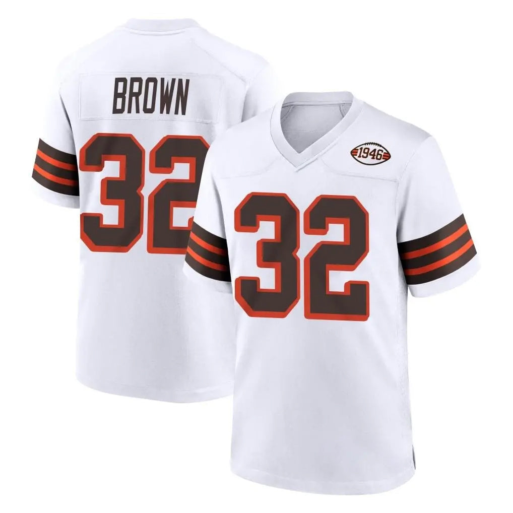 Elroe C.Browns #32 Jim Brown Player White Alternate Home Game Stitched Jerseys